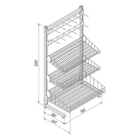 стеллаж торговый прикассовый островной с торцевой секцией 700 мм серия