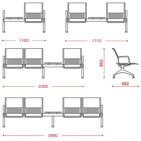 многоместная секция флайт + 2п со столиком (модель мс1/1а)